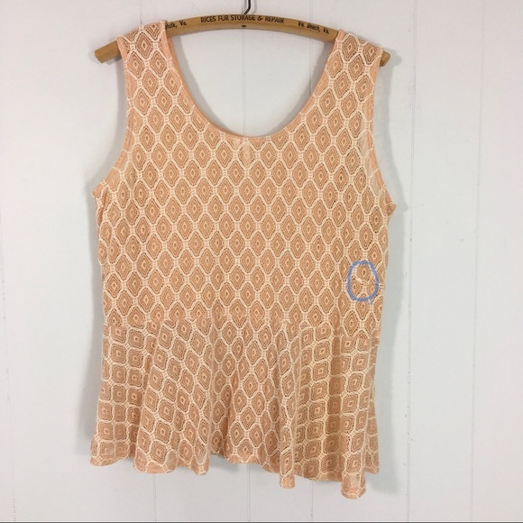 Dots Peach White Lace Scoop Top Tank 2X Flared Summer Diamond Motif - Picture 5 of 8
